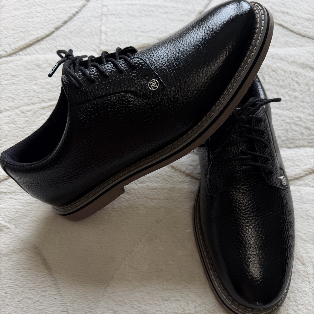$225 G/FORE G4 Galivanter Black Pebble Leather Derby Oxford Golf Shoes 9